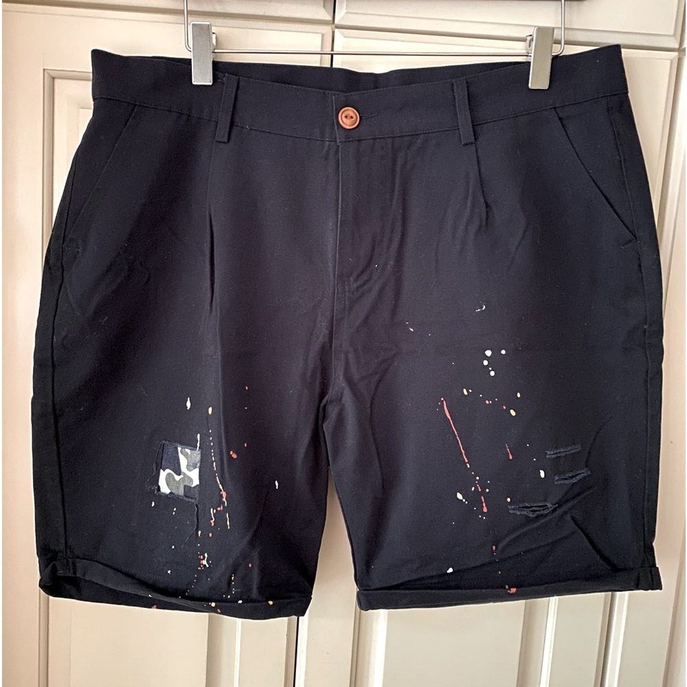 casual cotton Shorts Navy painting accents 4 pockets men's size 35
